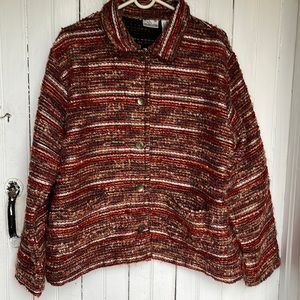Chico’s button down jacket , size 3 , orange multicolor stripe